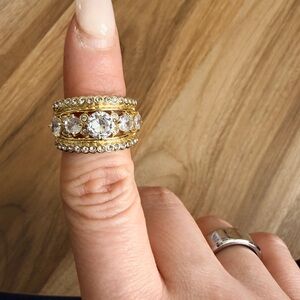 Ethnic Indian Wear Gold Crystal Multi-Row Statement Ring